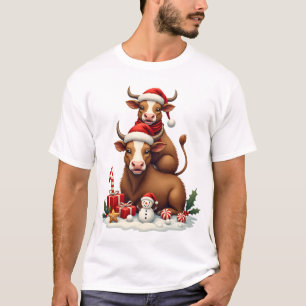 Vintage Christmas Highland Cow Trio Cute Holiday W T-Shirt