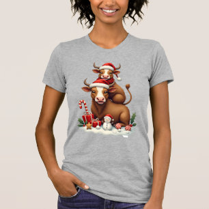Vintage Christmas Highland Cow Trio Cute Holiday W T-Shirt
