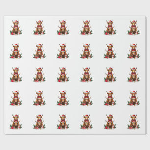 Vintage Christmas Highland Cow Trio Cute Holiday W Wrapping Paper