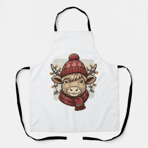 Vintage Christmas Highland Cow Vector Shirt Design Apron