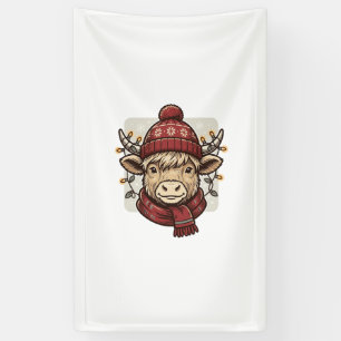 Vintage Christmas Highland Cow Vector Shirt Design Banner