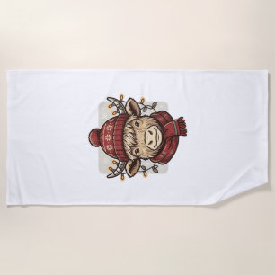 Vintage Christmas Highland Cow Vector Shirt Design Beach Towel