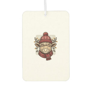 Vintage Christmas Highland Cow Vector Shirt Design Car Air Freshener