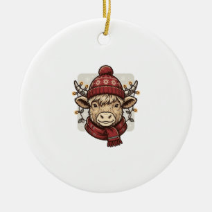 Vintage Christmas Highland Cow Vector Shirt Design Ceramic Tree Decoration