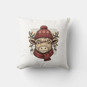 Vintage Christmas Highland Cow Vector Shirt Design Cushion