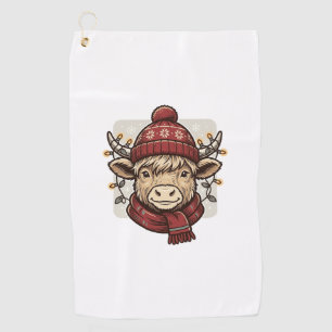 Vintage Christmas Highland Cow Vector Shirt Design Golf Towel