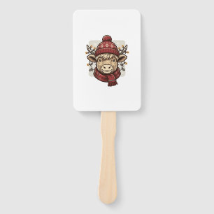 Vintage Christmas Highland Cow Vector Shirt Design Hand Fan