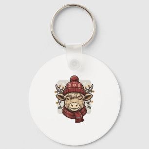 Vintage Christmas Highland Cow Vector Shirt Design Key Ring