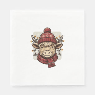 Vintage Christmas Highland Cow Vector Shirt Design Napkin