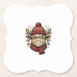 Vintage Christmas Highland Cow Vector Shirt Design Paper Coaster