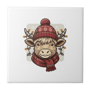 Vintage Christmas Highland Cow Vector Shirt Design Tile