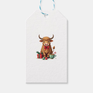 Vintage Christmas Highland Cow with Bow Gift and C Tags