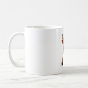 Vintage Christmas Highland Cow with Buffalo Plaid Coffee Mug