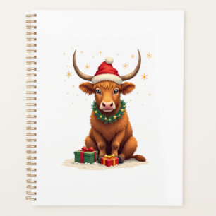 Vintage Christmas Highland Cow with Gifts Cute Hol Planner