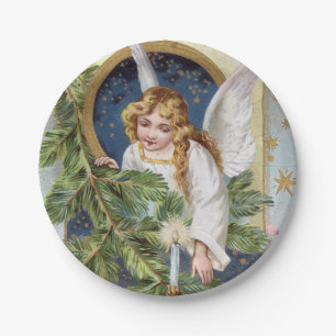 Vintage Christmas Holiday Angel party plate