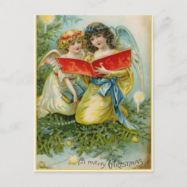 Vintage Christmas Holiday Angels postcard (Front)