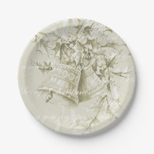 Vintage Christmas holiday bells neutral Paper Plate