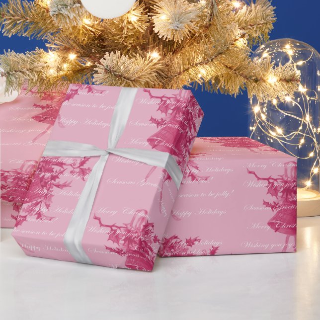 Vintage Christmas holiday bells pink neutral  Wrapping Paper (Holidays)