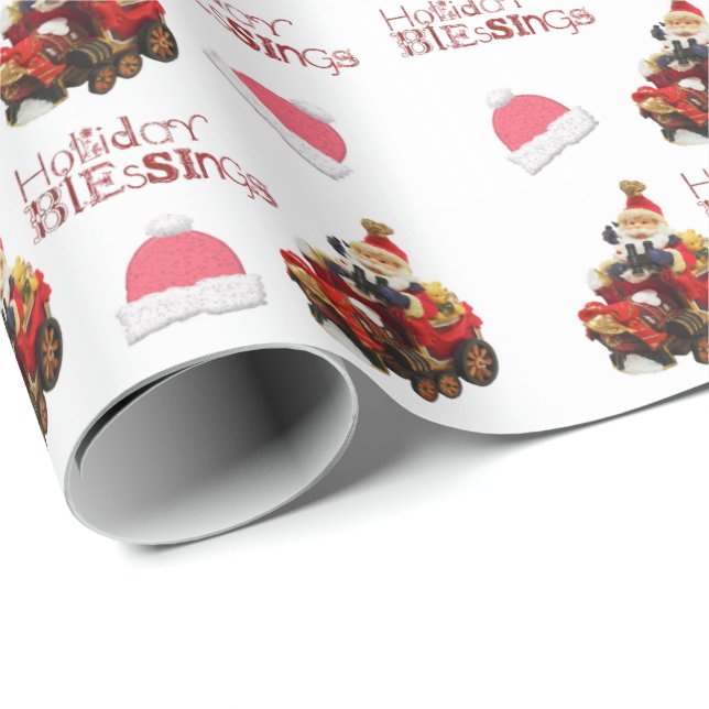 Vintage Christmas Holiday Blessings Wrapping Paper (Roll Corner)