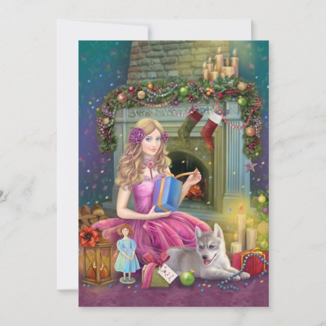 Vintage Christmas Holiday Card. Christmas fireplac (Front)