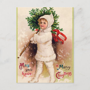Vintage Christmas Holiday Child and tree postcard