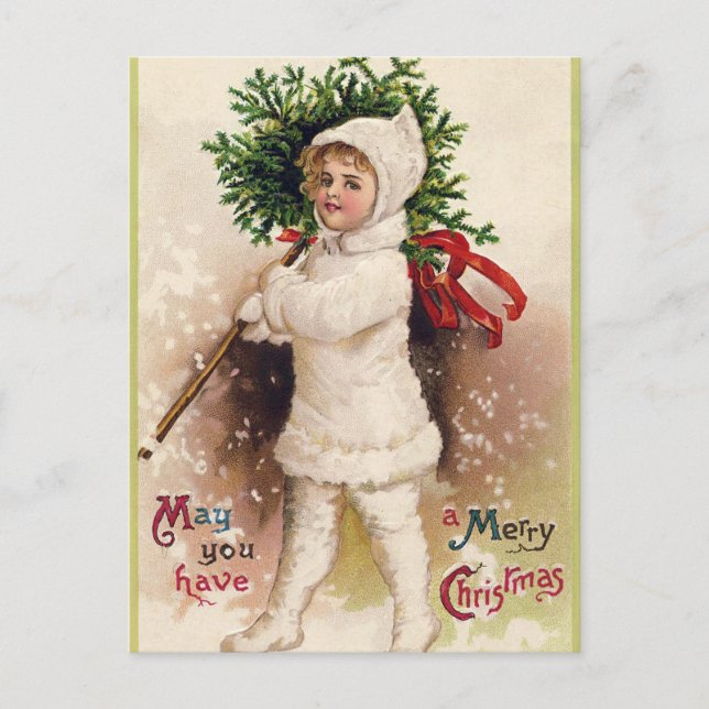 Vintage Christmas Holiday Child and tree postcard (Front)