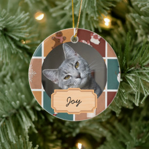 vintage christmas holiday Custom cat Photo Ceramic Tree Decoration