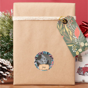 vintage christmas holiday Custom cat Photo Classic Round Sticker