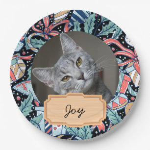 vintage christmas holiday Custom cat Photo  Paper Plate