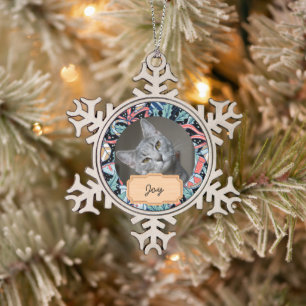 vintage christmas holiday Custom cat Photo Snowflake Pewter Christmas Ornament