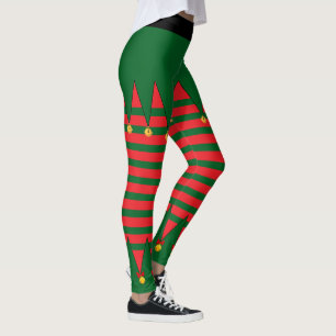 Vintage Christmas Holiday Elf Red Green Striped Leggings