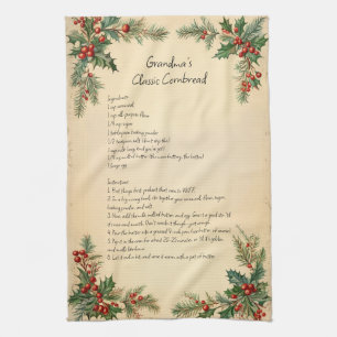 Vintage Christmas Holiday Family Recipe Tea Towel