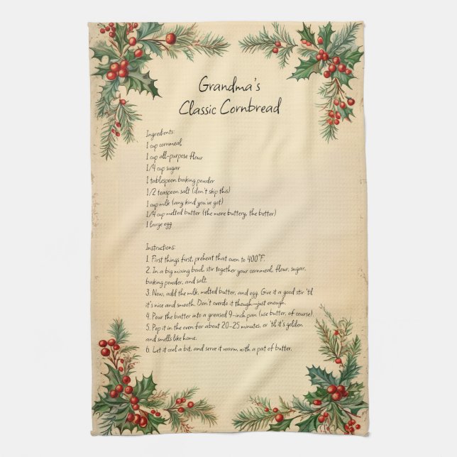 Vintage Christmas Holiday Family Recipe Tea Towel (Vertical)