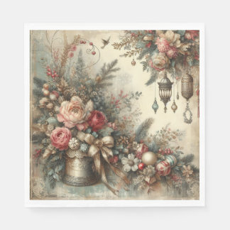 Vintage Christmas Holiday Floral Paper Napkin