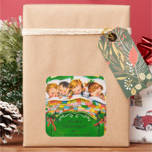 Vintage Christmas Holiday kids sticker