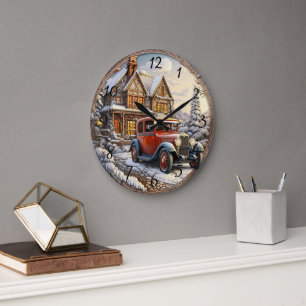 Vintage Christmas Holiday  Large Clock
