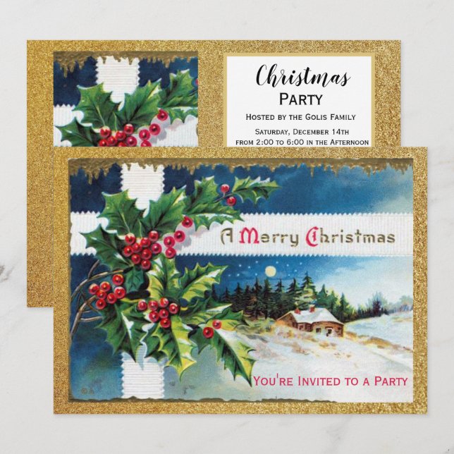 Vintage Christmas Holiday Party  Invitation (Front/Back)