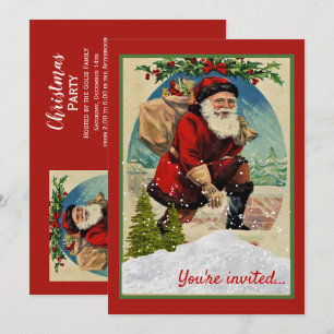Vintage Christmas Holiday Party with Santa Claus   Invitation