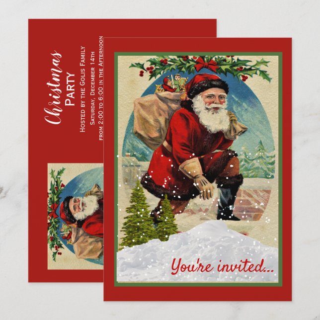 Vintage Christmas Holiday Party with Santa Claus   Invitation (Front/Back)
