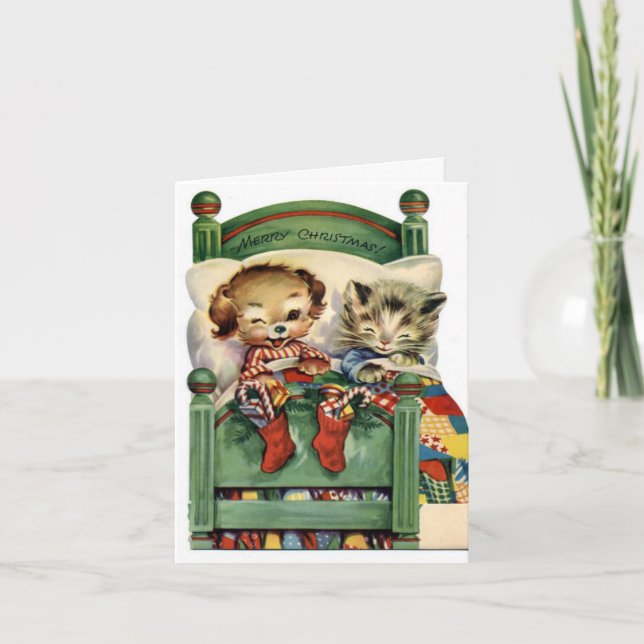 Vintage Christmas Holiday pet  Card (Front)