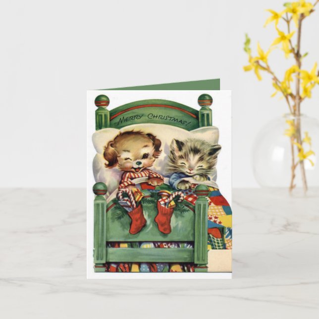 Vintage Christmas Holiday pet  Card (Yellow Flower)
