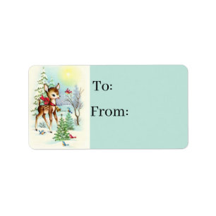 vintage Christmas Holiday reindeer label