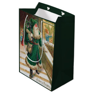 vintage Christmas Holiday Santa  Medium Gift Bag