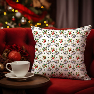 Vintage Christmas Holiday Silver Bells and Holly Cushion