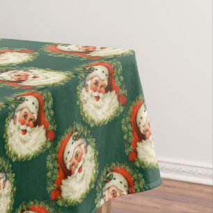 Vintage Christmas Holiday St. Nick Santa Claus Tablecloth
