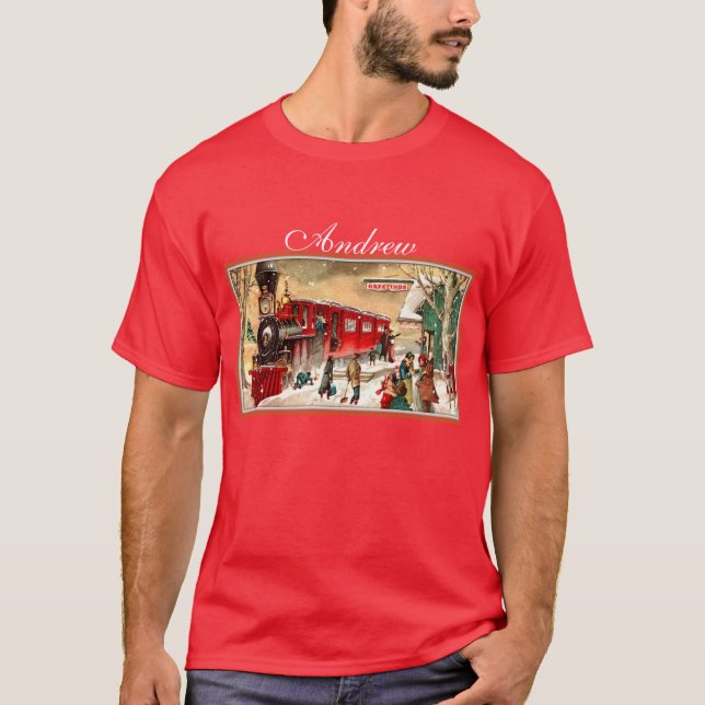 Vintage Christmas Holiday Train T-Shirt (Front)
