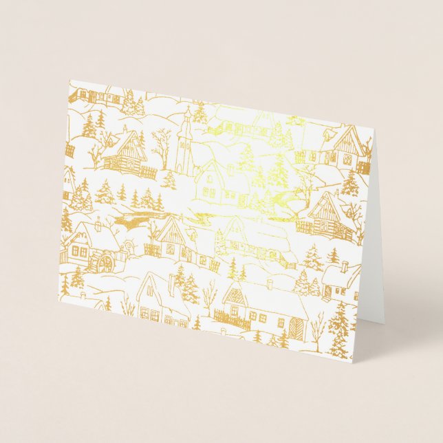 Vintage Christmas Holiday Village Foil Card (Front)