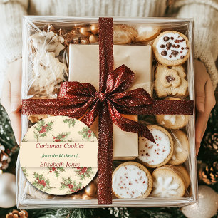 Vintage Christmas, Holly Berries, Custom Classic Round Sticker