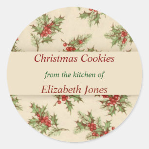 Vintage Christmas, Holly Berries, Custom Classic Round Sticker
