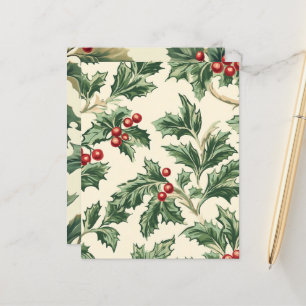 Vintage Christmas Holly Berries Pattern Scrapbook